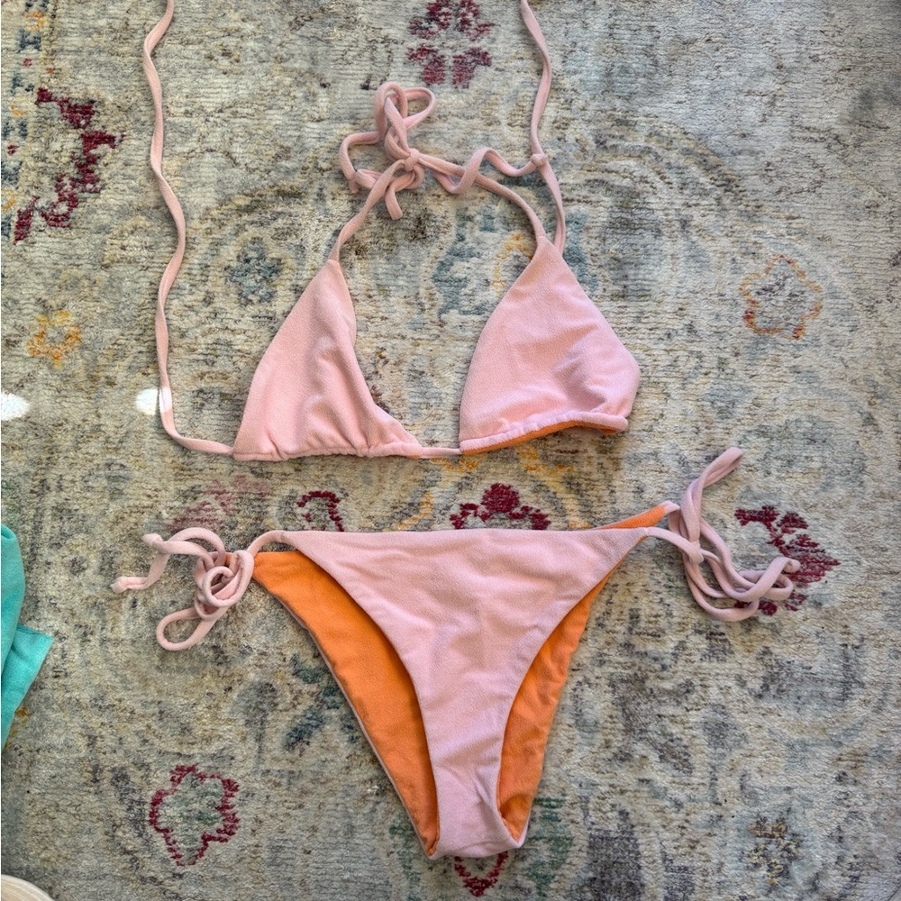 NWOT Daily Drills Reversible Blush Pink and Peach Bikini